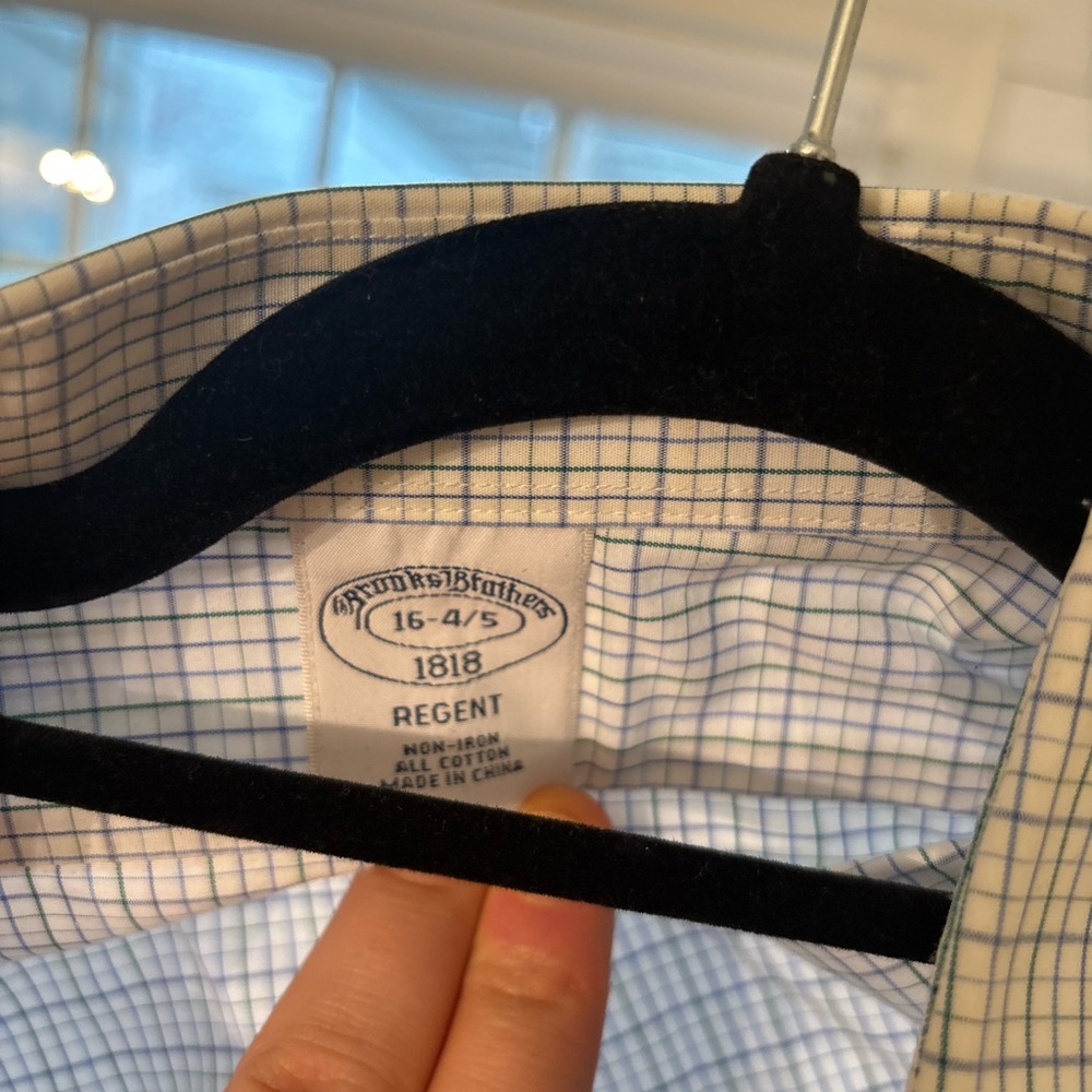 Brooks Brothers Regent White Dress Shirt with Light Blue and Navy Windowpane